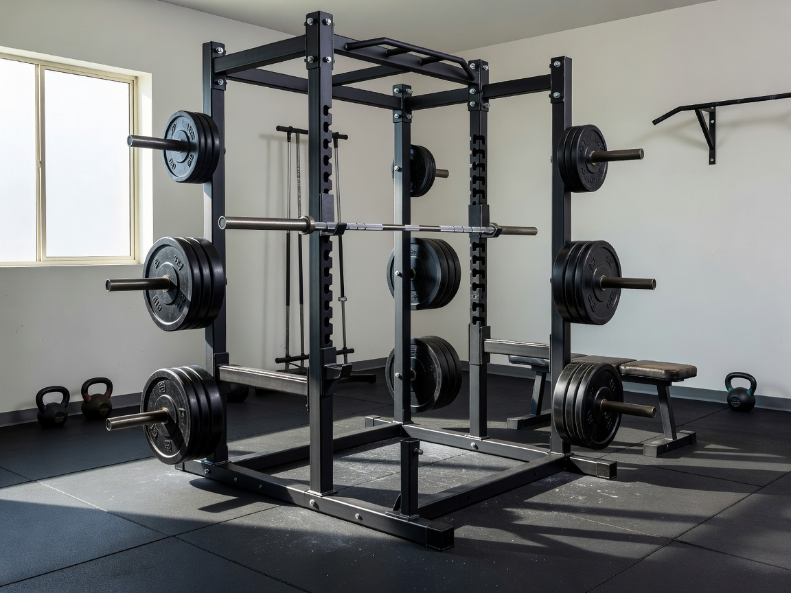 Heavy duty 3x3 power rack in home gym
