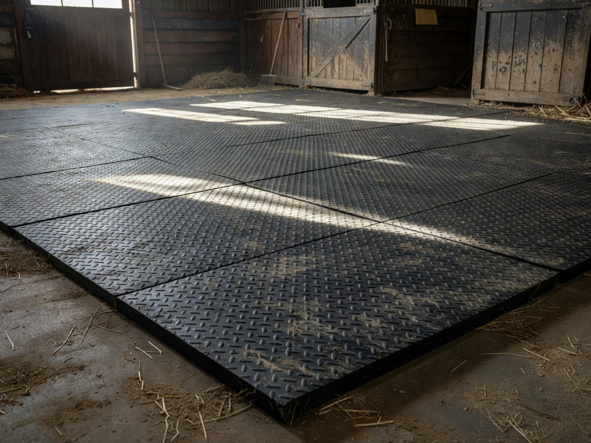 Heavy duty rubber stall mat flooring setup