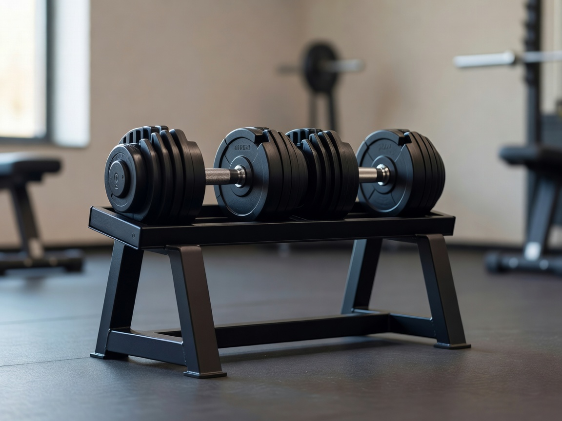 Nuobell adjustable dumbbells on rack stand